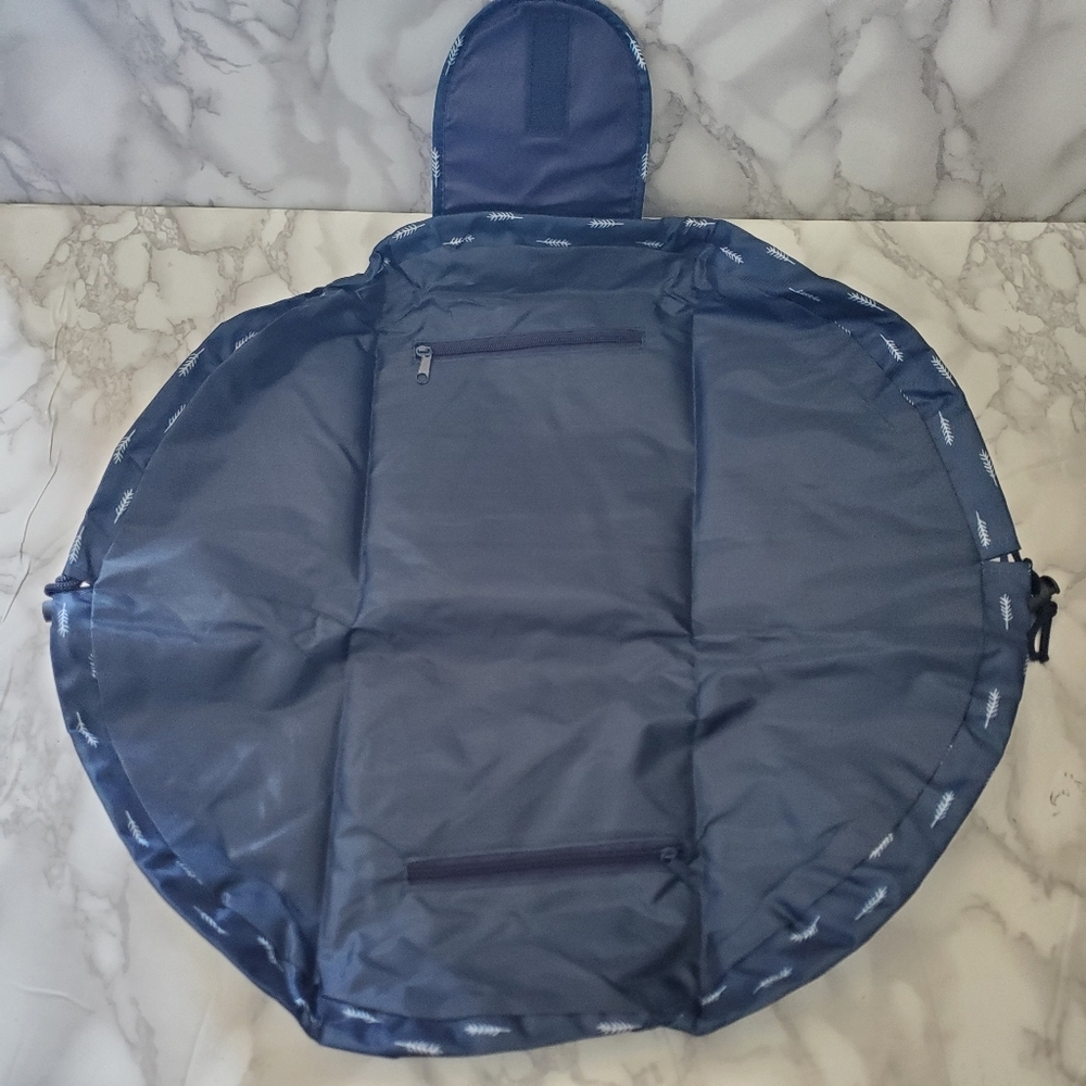 Navy Blue Leaf Print Drawstring Cosmetic Pouch - Picture 3 of 3